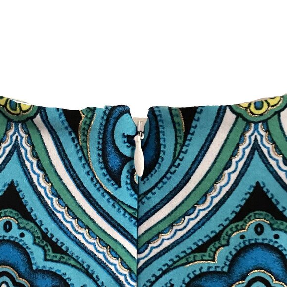 CACHE Sheath Dress, Stretch mesh, shirred panel, sleeveless, size 4, Blue, Green - Picture 4 of 8